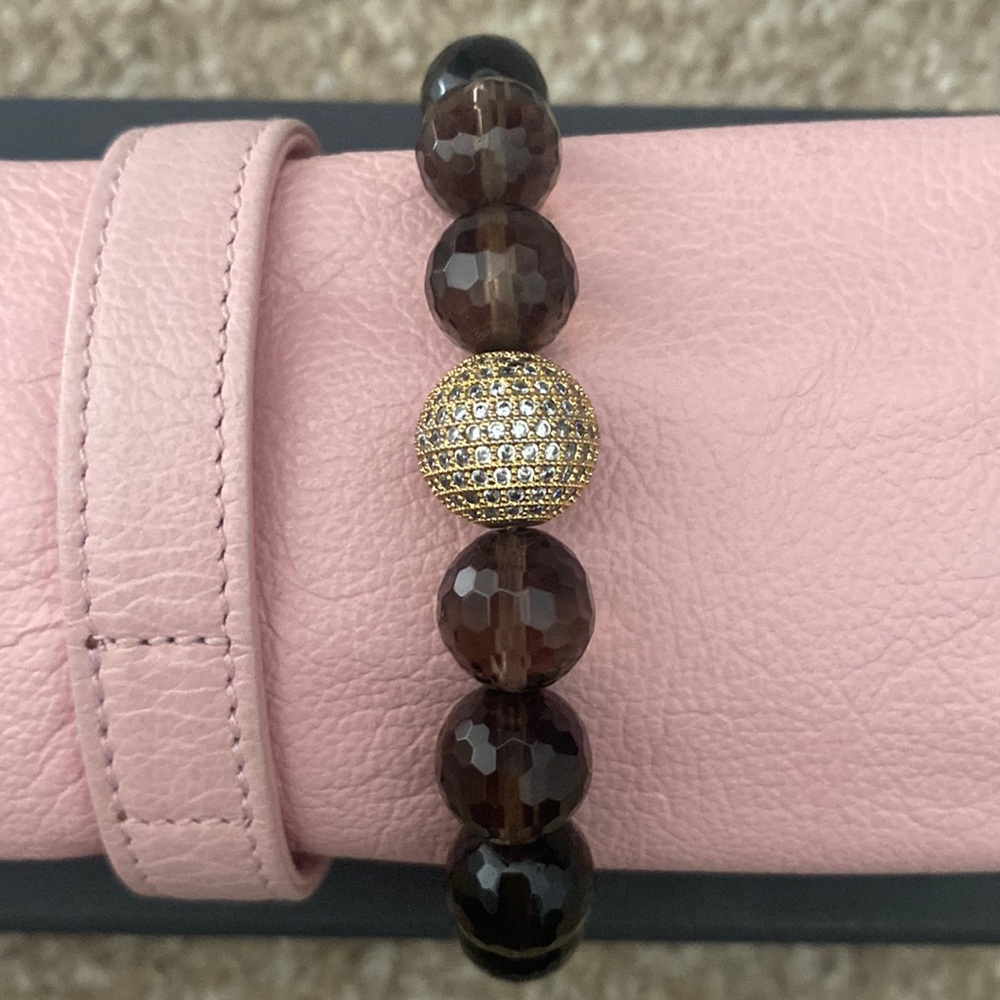 Dark brown and gold stone elastic bracelet